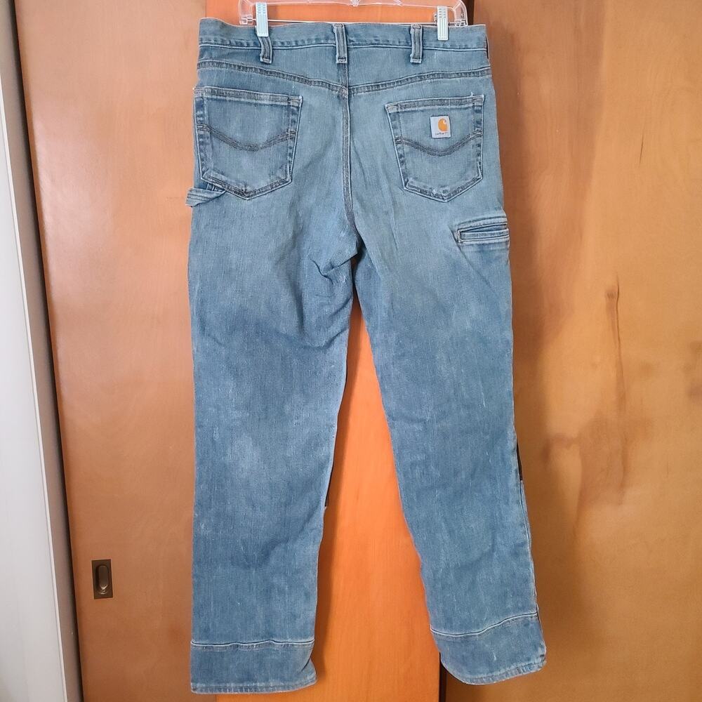 Mens Carhartt Carpenter Jeans With Knee Pad Pockets 36x34 Workwear Rugged - Picture 13 of 14